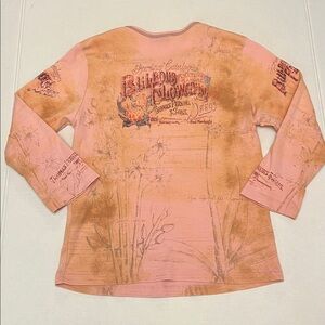 Y2K SKINNY MINNIE PINK RHINESTONE GOTH BOHO GRUNGE LONG SLEEVE TOP MEDIUM
